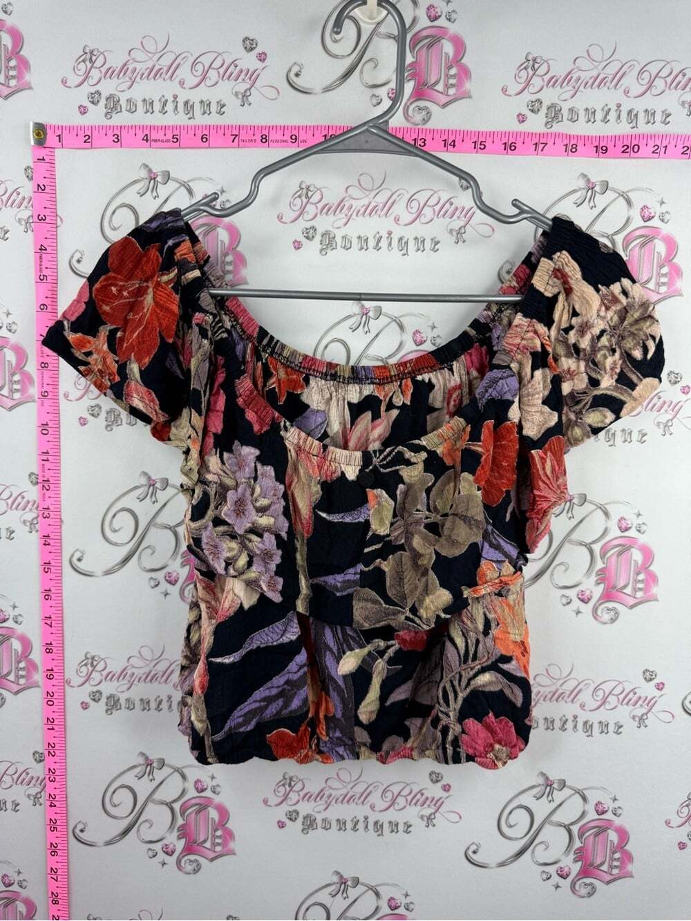 Billabong shirt top Floral Off-Shoulder Smocked Crop Top - Black Multi